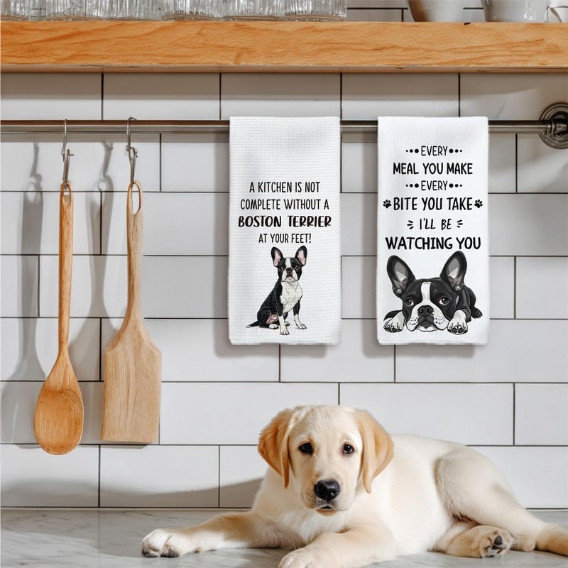 Tzhim Boston Terrier Gifts Kitchen Towels Set of 2, Boston Terrier Gifts for Women, Boston Terrier Decor Hand Towels, Boston Terrier Dog Tea Dish Towels for Kitchen, Dog Kitchen Decor, 16x24inch - Image 5